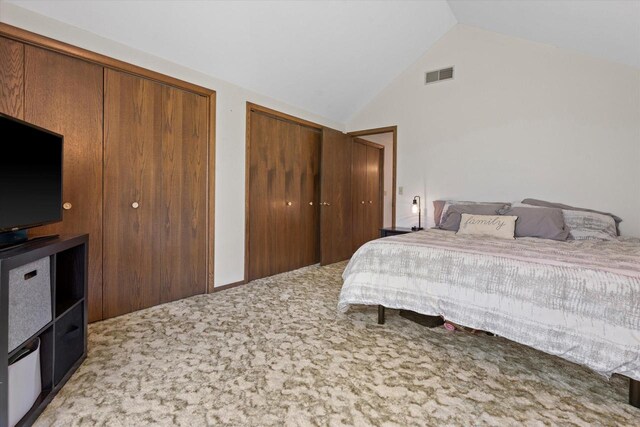 618 W Main St, Waterford, WI 53185 - carpeted bedroom with multiple closets and high vaulted ceiling