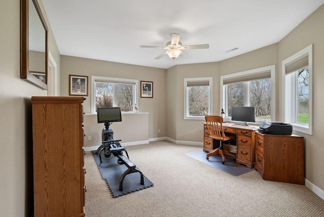 2575 Back Rd, Burlington, WI 53105 - office space with carpet flooring, a ceiling fan, visible vents, and baseboards