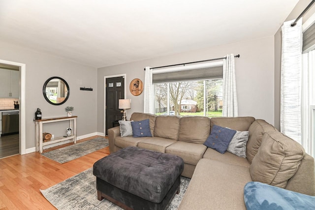 living room featuring baseboards and light wood-style floors