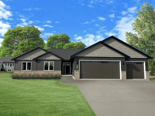 2352 Ryan Ave, Plymouth, WI 53073 - view of front of home with brick siding, a front yard, concrete driveway, and an attached garage