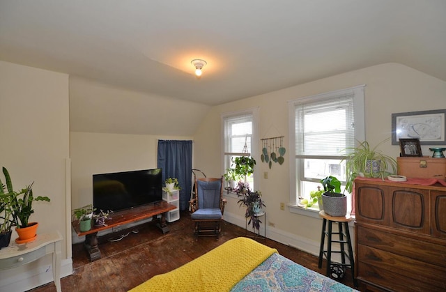 1922 45th St, Kenosha, WI 53140 - bedroom featuring vaulted ceiling, wood finished floors, and baseboards