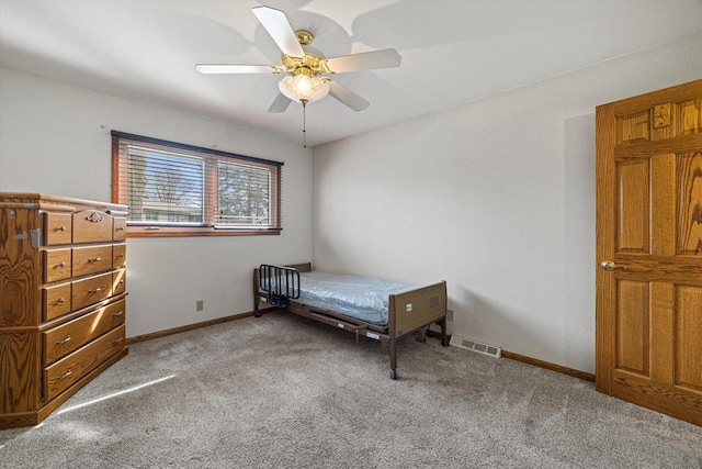 2500 S Brookside Pkwy, New Berlin, WI 53151 - bedroom with a ceiling fan, visible vents, light carpet, and baseboards