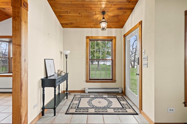 2108 Woodlawn Ln, Appleton, WI 54914 - entrance foyer with a baseboard heating unit, wooden ceiling, and plenty of natural light