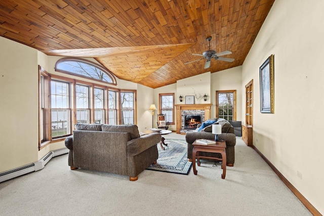 2108 Woodlawn Ln, Appleton, WI 54914 - carpeted living area with ceiling fan, a healthy amount of sunlight, a fireplace, and vaulted ceiling