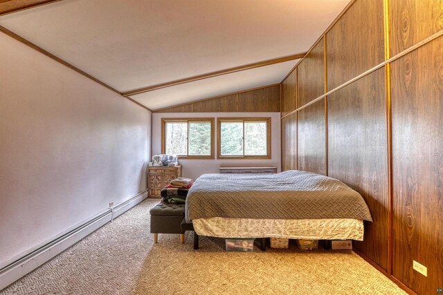 10749 N Namekagon Ln, Hayward, WI 54843 - bedroom with baseboard heating, carpet flooring, and vaulted ceiling