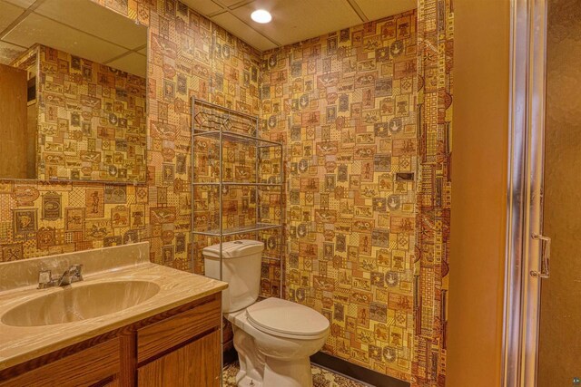 10749 N Namekagon Ln, Hayward, WI 54843 - bathroom featuring a drop ceiling, toilet, and vanity