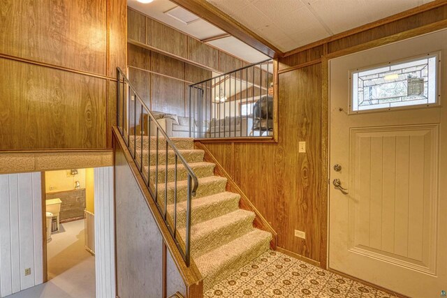 10749 N Namekagon Ln, Hayward, WI 54843 - stairs featuring wooden walls and tile patterned floors