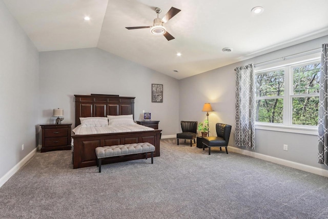 911 Fawn Ct, Wisconsin Dells, WI 53965 - carpeted bedroom featuring lofted ceiling, ceiling fan, baseboards, and recessed lighting
