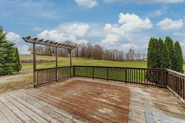 wooden deck with a lawn