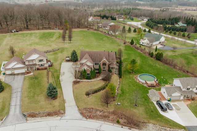 birds eye view of property with a residential view