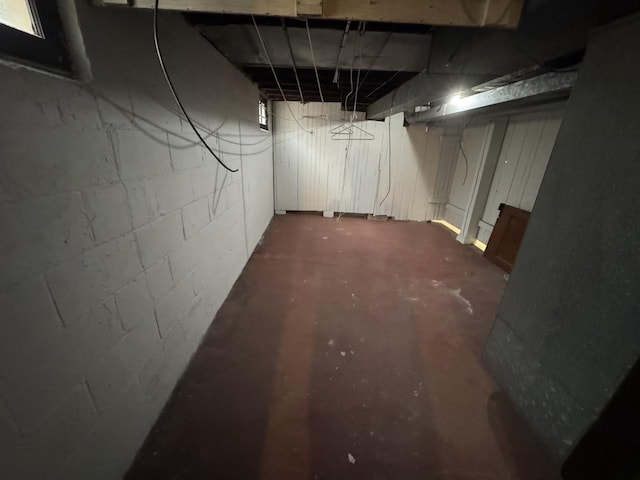 unfinished basement with concrete block wall