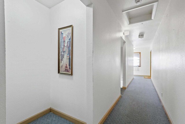 hallway featuring baseboards and carpet floors