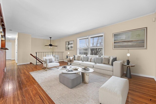 9073 N Joyce Ave, Milwaukee, WI 53224 - living room with baseboards, wood finished floors, and a ceiling fan