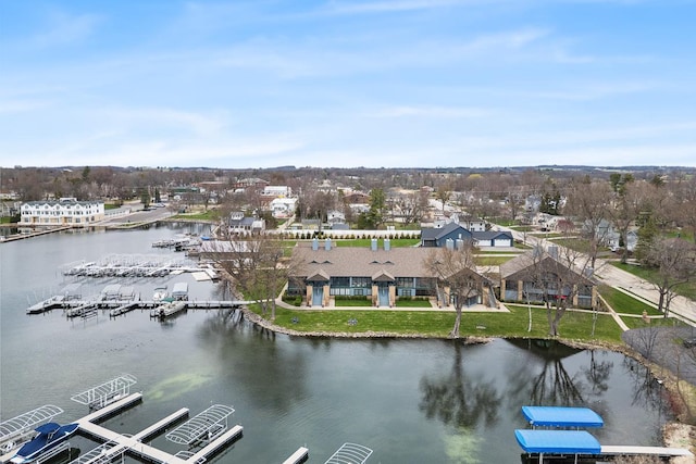 aerial view featuring a water view