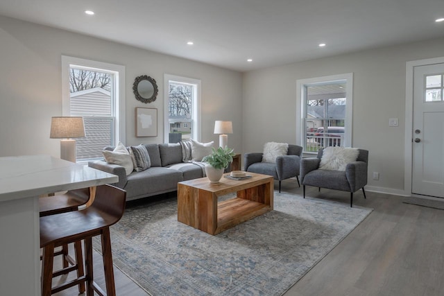 3326 6 Mile Rd, Racine, WI 53402 - living area featuring wood finished floors, recessed lighting, and baseboards