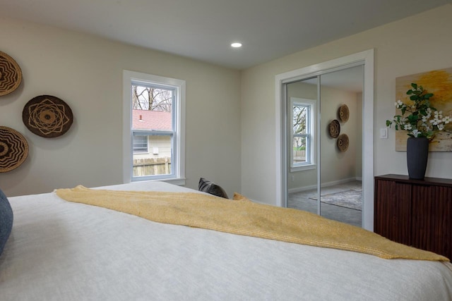 3326 6 Mile Rd, Racine, WI 53402 - bedroom with recessed lighting, a closet, carpet floors, and baseboards