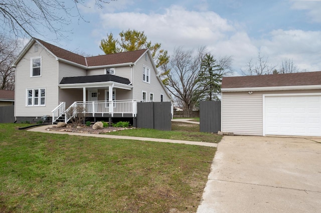 3326 6 Mile Rd, Racine, WI 53402 - view of front of property featuring a front lawn, driveway, covered porch, and fence
