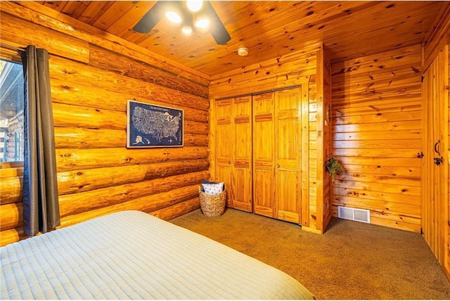 2374 320th St, Clear Lake, WI 54005 - bedroom with visible vents, a ceiling fan, carpet floors, and a closet