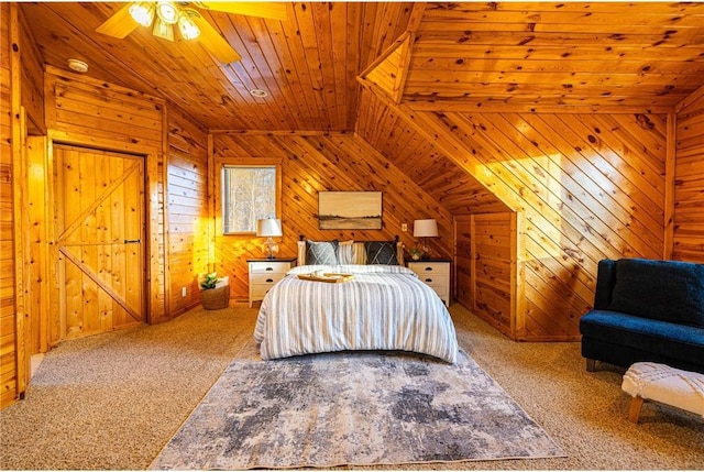 2374 320th St, Clear Lake, WI 54005 - carpeted bedroom with wooden walls and wooden ceiling