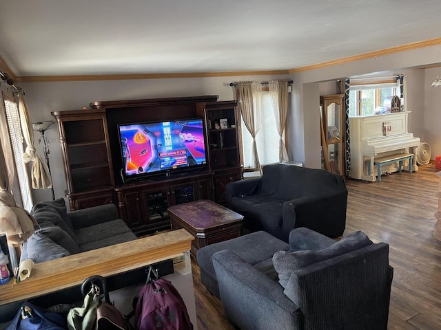 4327 29th St, Kenosha, WI 53144 - living room featuring crown molding and wood finished floors