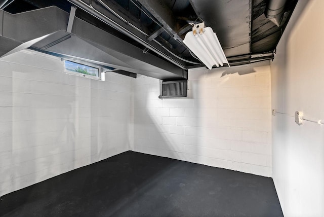 basement with concrete block wall