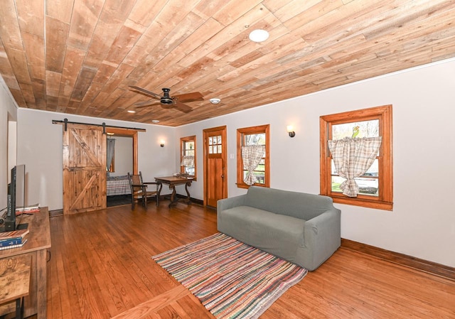 4308 W Dr, Delavan, WI 53115 - living room with a healthy amount of sunlight, hardwood / wood-style floors, a barn door, and wood ceiling