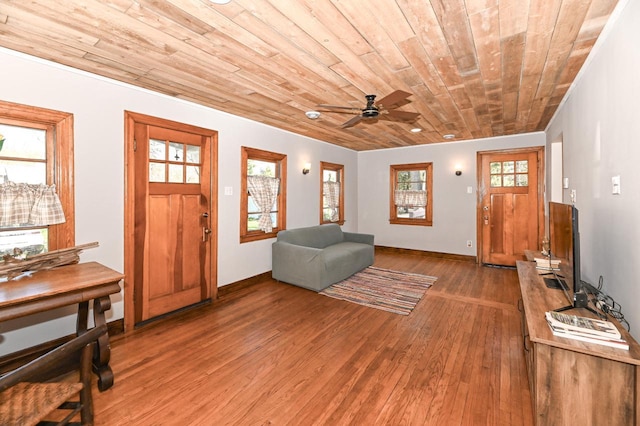 4308 W Dr, Delavan, WI 53115 - foyer entrance with a wealth of natural light, light wood-style floors, ceiling fan, and wooden ceiling