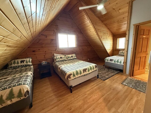 475 Overlook Ct, Warrens, WI 54666 - bedroom with wood ceiling, wooden walls, and light wood-style flooring