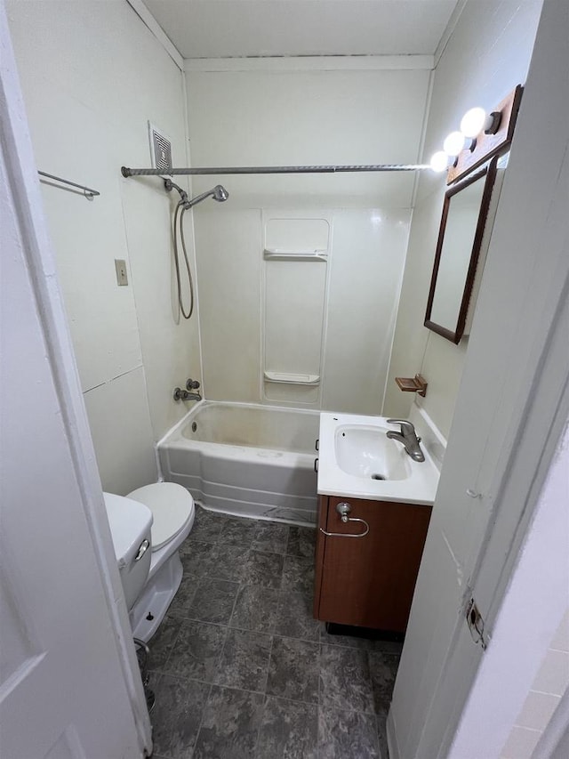 bathroom with shower / bathing tub combination, vanity, and toilet