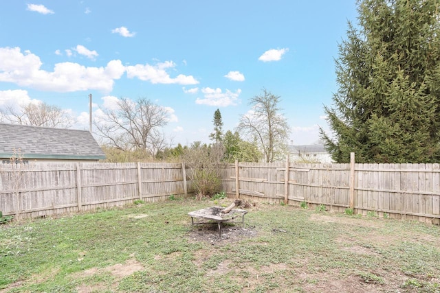 view of yard with a fenced backyard