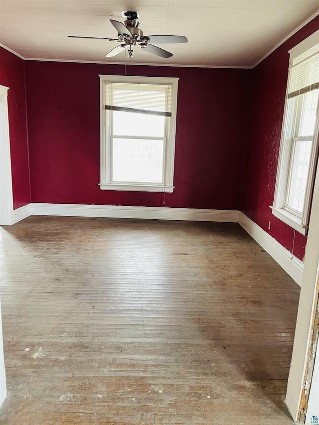 2002 Banks Ave, Superior, WI 54880 - empty room featuring wood finished floors, a healthy amount of sunlight, ceiling fan, and crown molding
