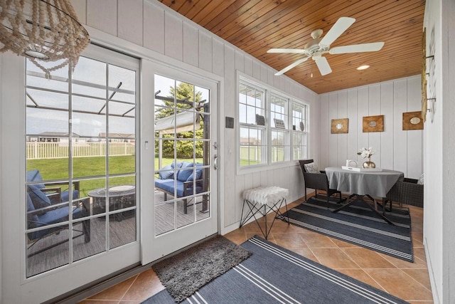 sunroom / solarium with ceiling fan