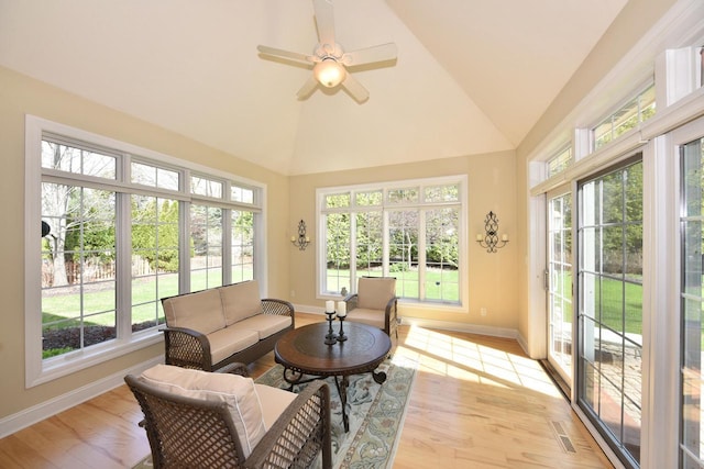 sunroom / solarium with baseboards, plenty of natural light, and visible vents