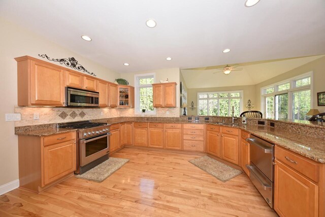 kitchen featuring recessed lighting, light wood-style floors, and appliances with stainless steel finishes