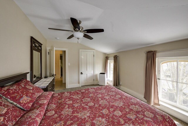 229 N Ludington St, Columbus, WI 53925 - bedroom with baseboards, carpet flooring, vaulted ceiling, and multiple windows