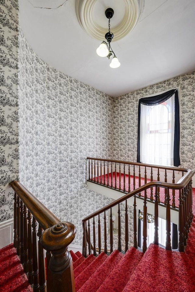 229 N Ludington St, Columbus, WI 53925 - stairway with wallpapered walls