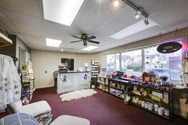 229 N Ludington St, Columbus, WI 53925 - interior space featuring a ceiling fan, carpet, and a drop ceiling
