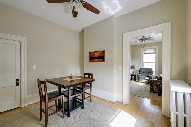 229 N Ludington St, Columbus, WI 53925 - dining area with light wood-style floors, baseboards, and ceiling fan