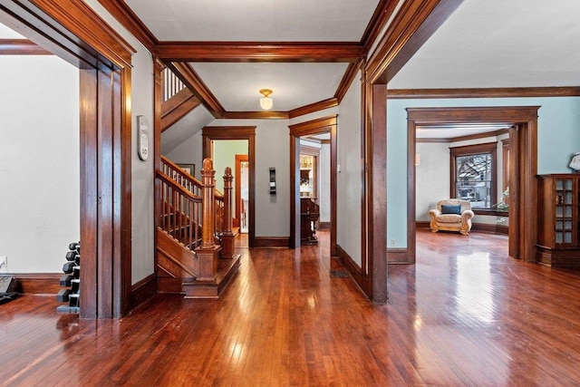745 S Quincy St, Green Bay, WI 54301 - foyer entrance featuring hardwood / wood-style floors, stairway, ornamental molding, and baseboards