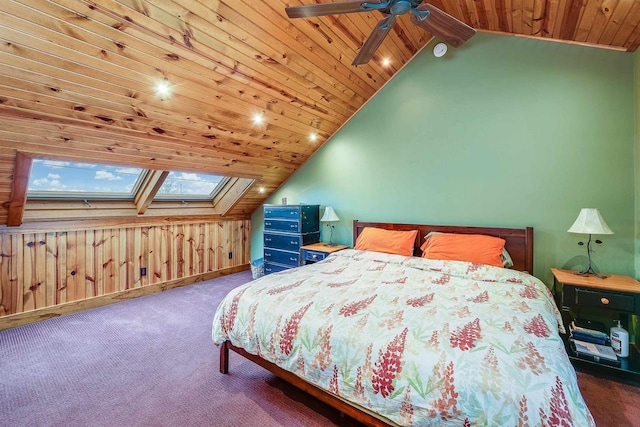 N7315 Winnebago Dr, Fond Du Lac, WI 54935 - carpeted bedroom with lofted ceiling, a skylight, and wood ceiling