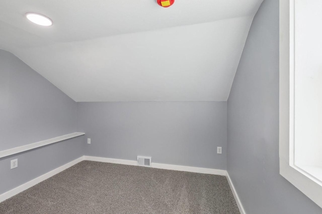 additional living space featuring carpet floors, baseboards, and vaulted ceiling