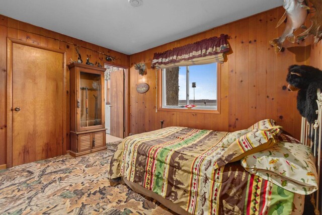 W2138 Melmar Dr, Markesan, WI 53946 - carpeted bedroom featuring wood walls