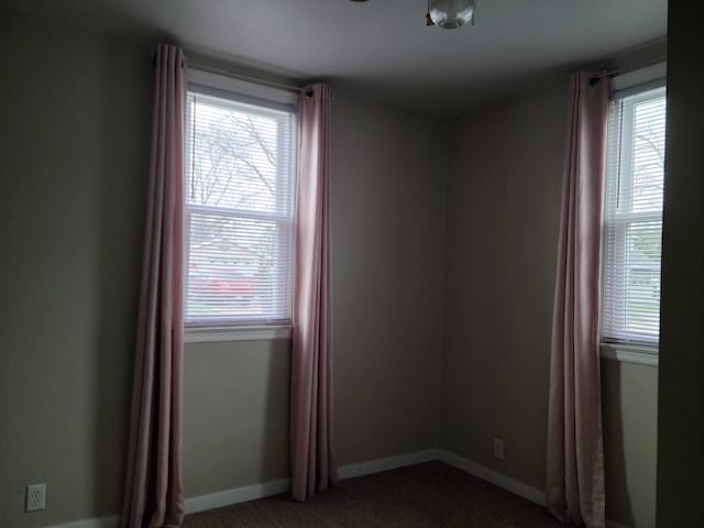carpeted empty room with baseboards and a wealth of natural light