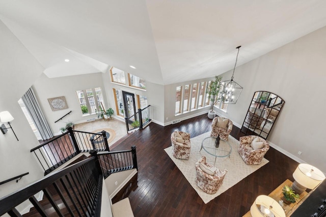 5400 N State Road 83, Hartland, WI 53029 - living area with recessed lighting, baseboards, a chandelier, and hardwood / wood-style floors