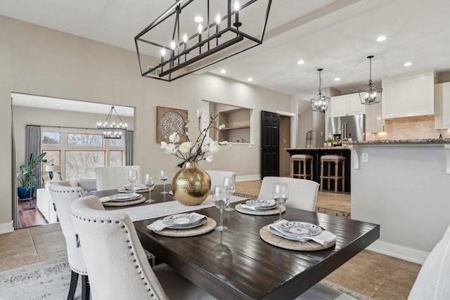 5400 N State Road 83, Hartland, WI 53029 - dining space featuring recessed lighting, baseboards, an inviting chandelier, and light tile patterned flooring