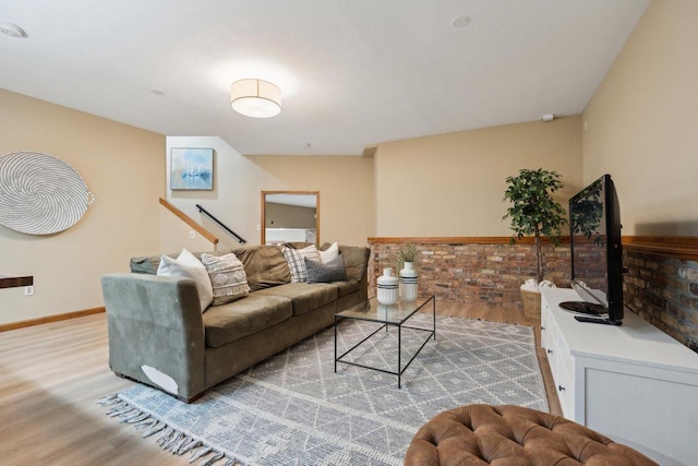 5400 N State Road 83, Hartland, WI 53029 - living area with light wood-type flooring, baseboards, and stairs