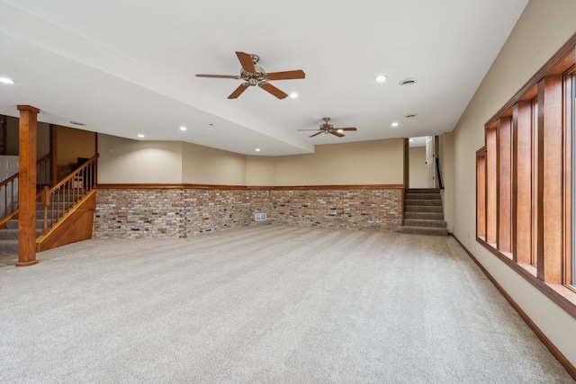 5400 N State Road 83, Hartland, WI 53029 - interior space with light colored carpet, recessed lighting, wainscoting, and stairway