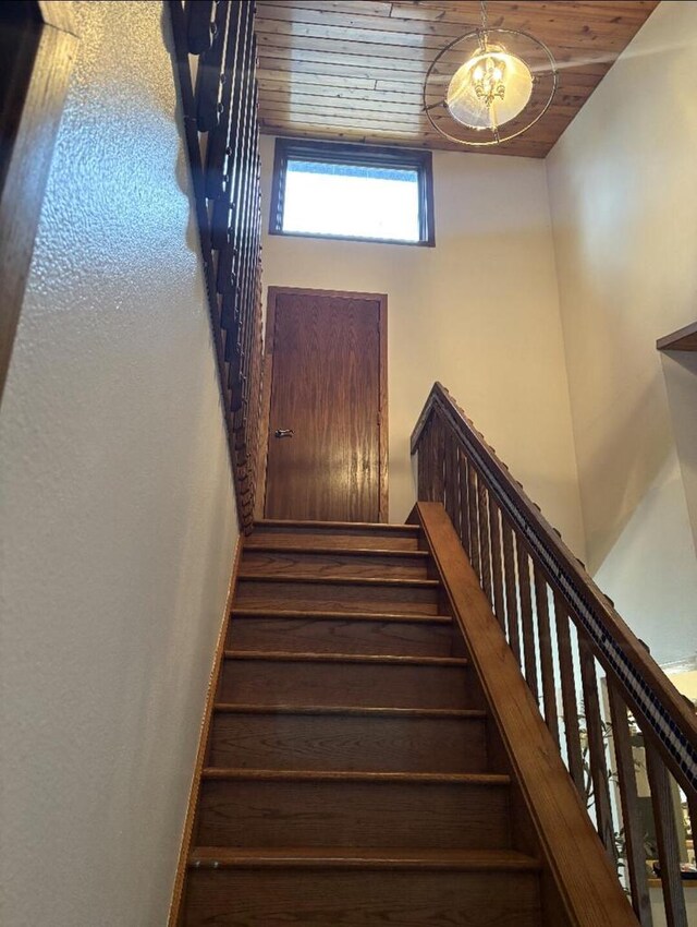W4609 S Pearl Lake Rd, Redgranite, WI 54970 - stairway featuring wooden ceiling
