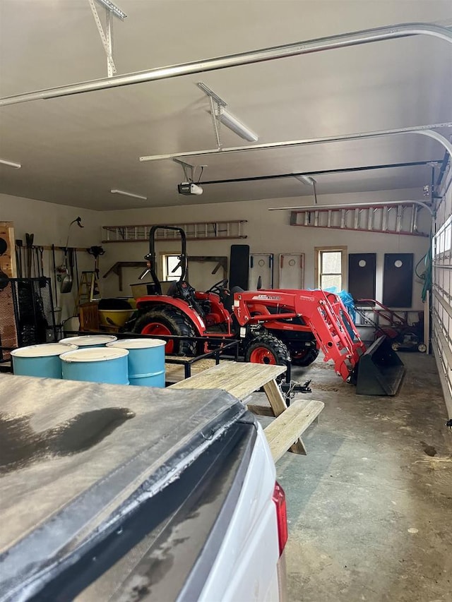 garage with a garage door opener