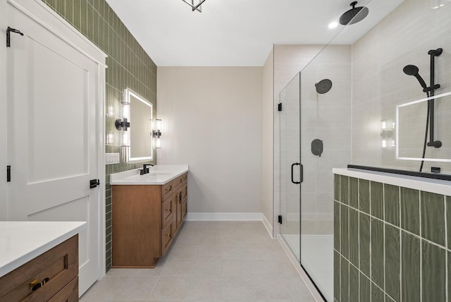 N1931 Linn Rd, Lake Geneva, WI 53147 - full bath with vanity, baseboards, tile patterned flooring, and a shower stall